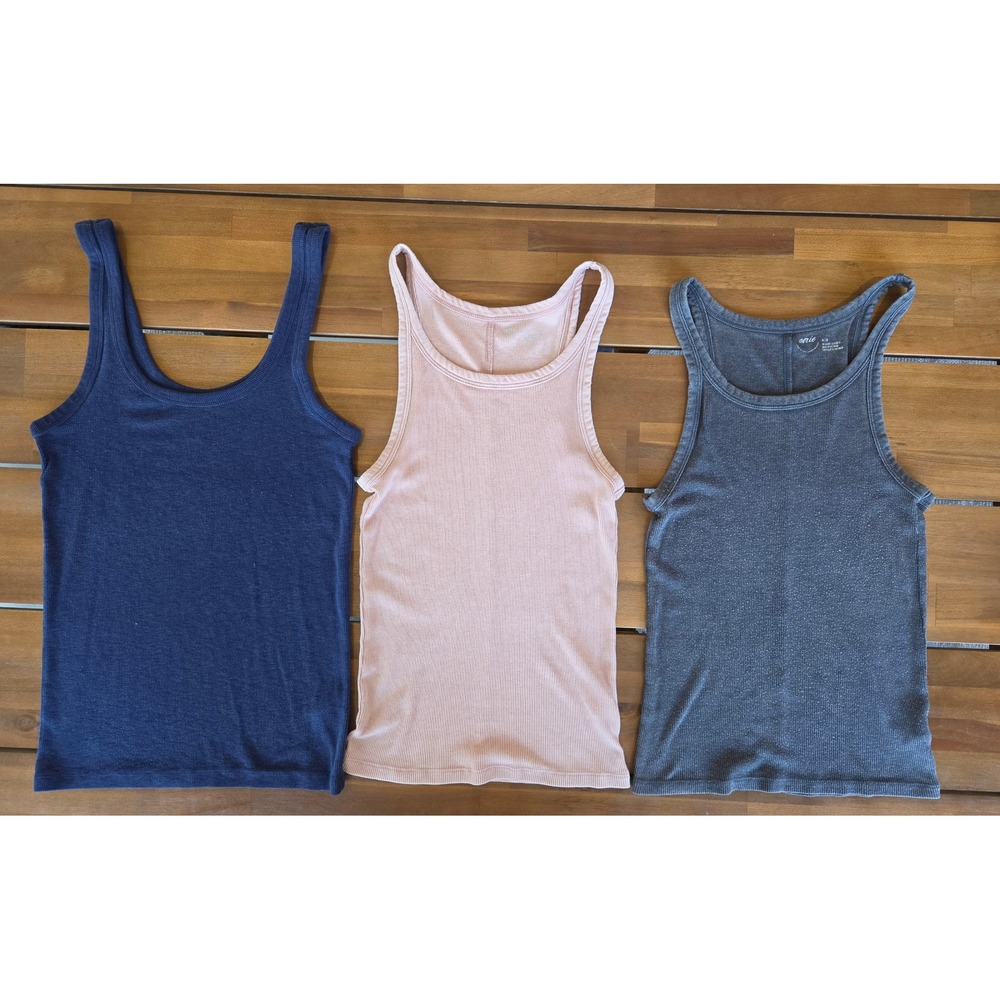 Aerie Womens Ribbed Tank Top Bundle of 3 Navy Pink Gray Size S/M Y2K Bella Retro